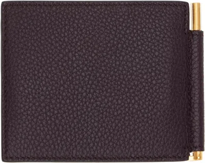 Tom Ford Burgundy Grain Leather Money Clip Wallet In Brown