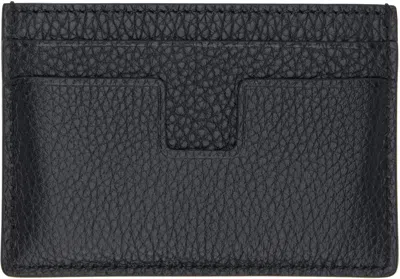 Tom Ford Black Card Holder With Embossed Lgoo Lettering On The Front And Money Clip In Grained Leather Man