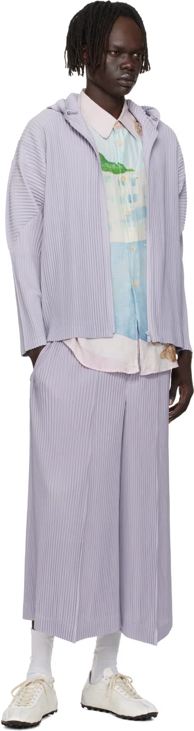 Issey Miyake Pleated Relaxed Fit Pants With Subtle Vertical Stripes In Purple