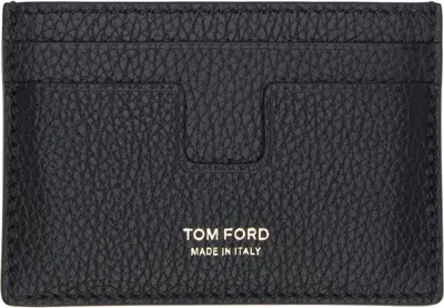 Tom Ford Black Card Holder With Embossed Lgoo Lettering On The Front And Money Clip In Grained Leather Man