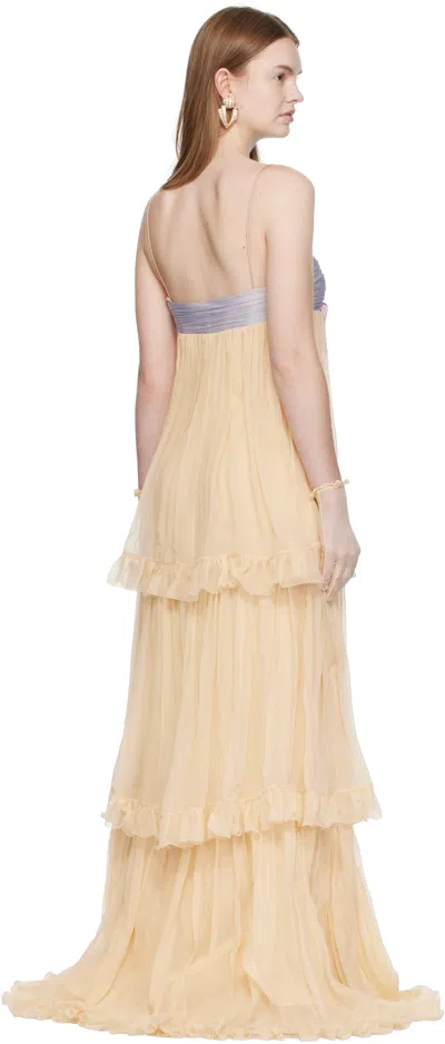 Valentino Crystal Creponne Bow Tiered Chiffon Babydoll Gown In Brown