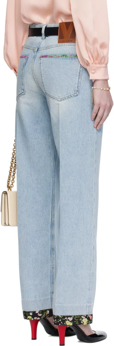 Valentino Stitched Denim Trousers With Embroidered Accents In Blue