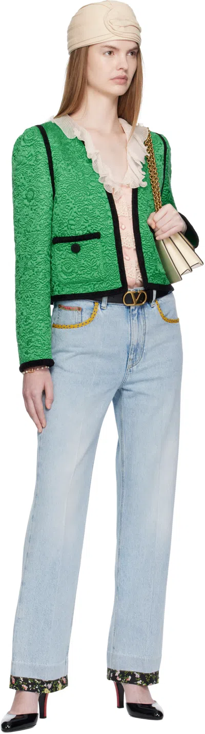 Valentino Stitched Denim Trousers With Embroidered Accents In Blue