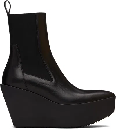 Rick Owens Black Concordians Sliver Platform Beatle Chelsea Boots
