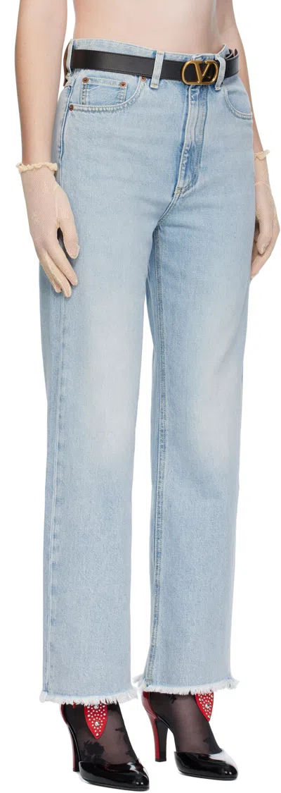 Valentino Womens Denim Blu Lav Chiaro Frayed-hem Straight-leg Denim Jeans In Blue