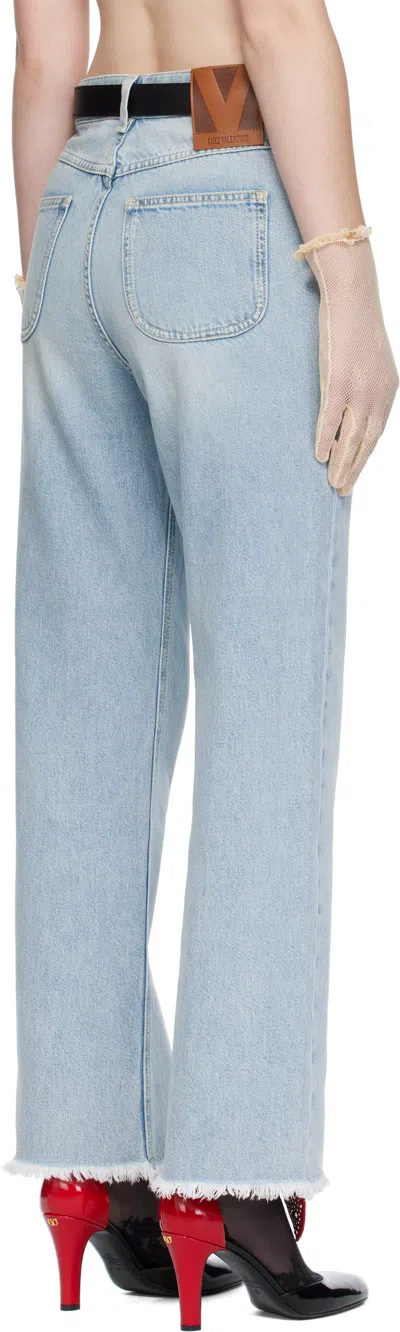 Valentino Womens Denim Blu Lav Chiaro Frayed-hem Straight-leg Denim Jeans In Blue