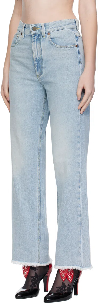 Valentino Womens Denim Blu Lav Chiaro Frayed-hem Straight-leg Denim Jeans In Blue