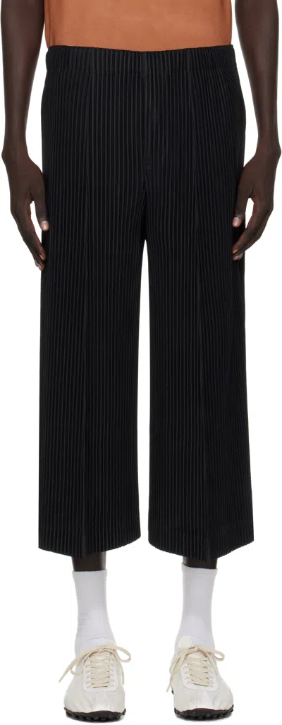 Issey Miyake Wide-leg Pleated Textured Pants With Cropped Length In Black