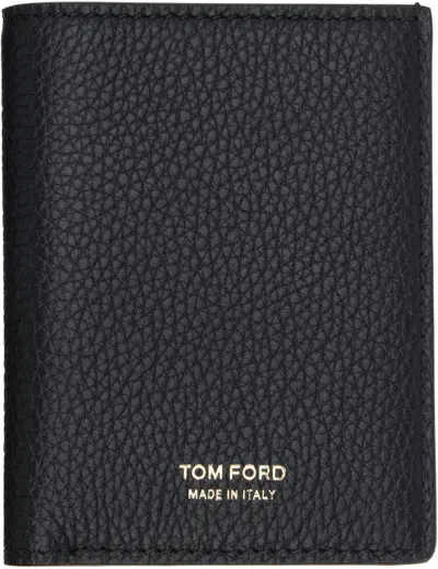 Tom Ford Black Card-wallet With Embossed Logo In Hammered Leather Man In Black