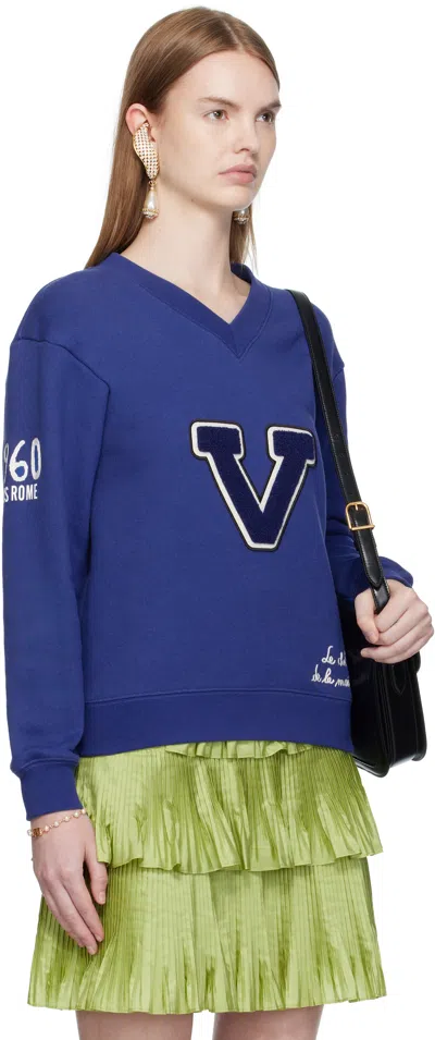 Valentino Blue Cotton "v" College Sweatshirt In Blue