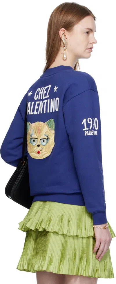 Valentino Blue Cotton "v" College Sweatshirt In Blue