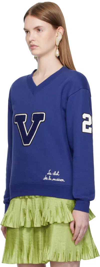 Valentino Blue Cotton "v" College Sweatshirt In Blue