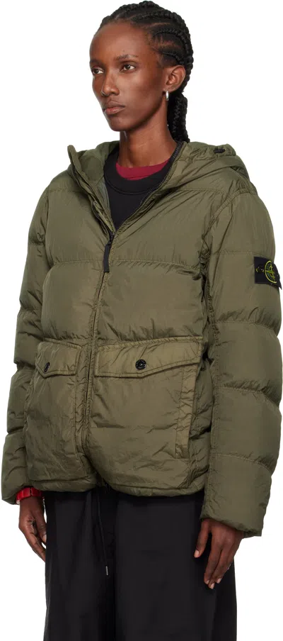 Stone Island Khaki 4100011 Crinkle Reps Recyled Nylon Down Jacket In Black