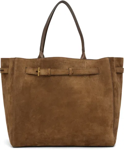 Tom Ford Rectangular Suede Tote With Belt Detail In Brown