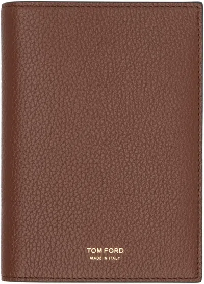 Tom Ford Tan Soft Grain Leather T Line Passport Holder In Brown
