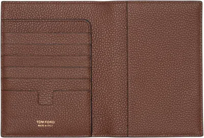 Tom Ford Tan Soft Grain Leather T Line Passport Holder In Brown