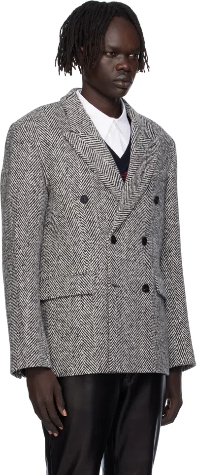 Ernest W Baker Black & White Six Button Double-breasted Blazer In Gray