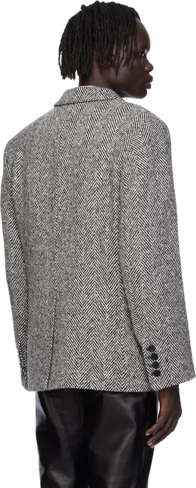 Ernest W Baker Black & White Six Button Double-breasted Blazer In Gray