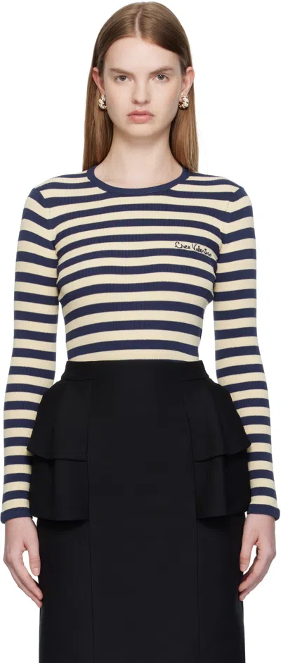 Valentino Cotton Jumper Woman Birch/provence Blue/birch S In Multi