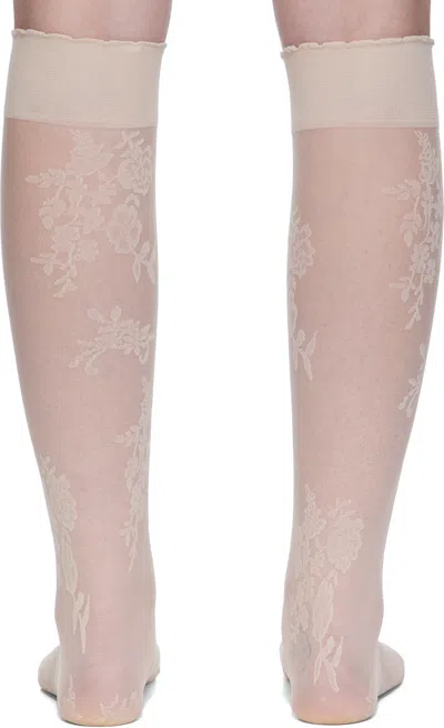 Valentino Beige Floral Socks In Neutral