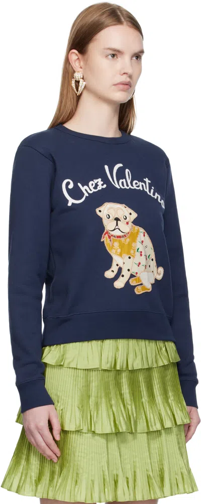 Valentino Dog Design Cotton Sweatshirt In Blue