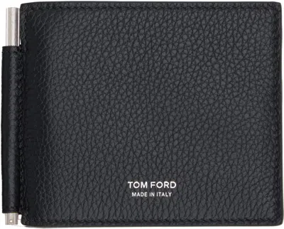 Tom Ford Soft Grain Leather T Line Money Clip Wallet In Black