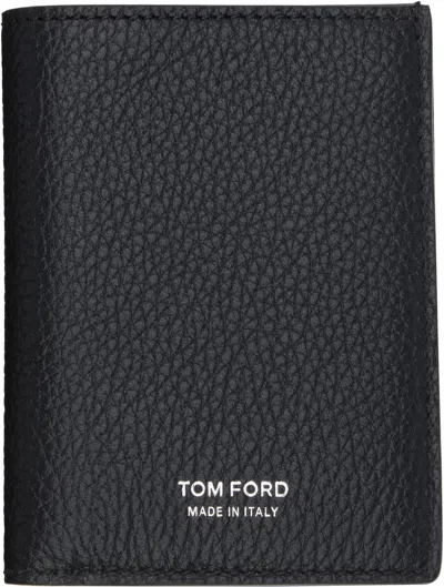 Tom Ford Black Grain Leather Folding Card Holder In Black