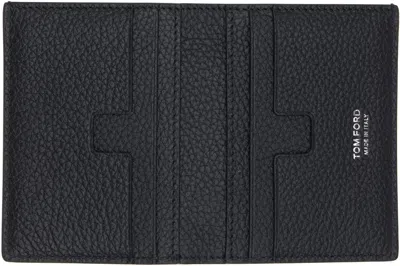 Tom Ford Black Grain Leather Folding Card Holder In Black