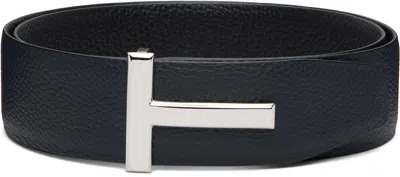 Tom Ford Textured Leather Belt With Distinctive Metallic Buckle In Blue