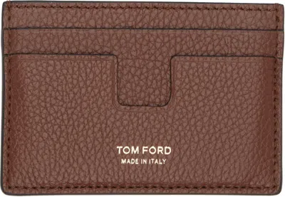 Tom Ford Tan Grain Leather Classic Card Holder In Brown