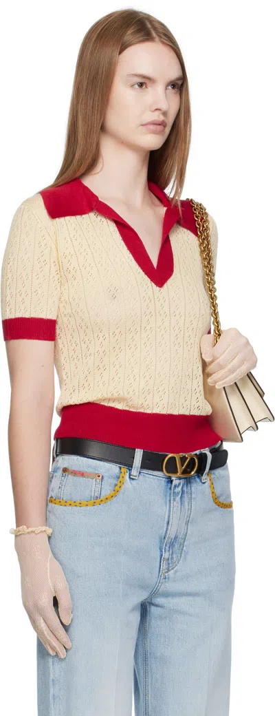 Valentino Garavani Two-tone Linen Blend Polo Shirt In Neutral