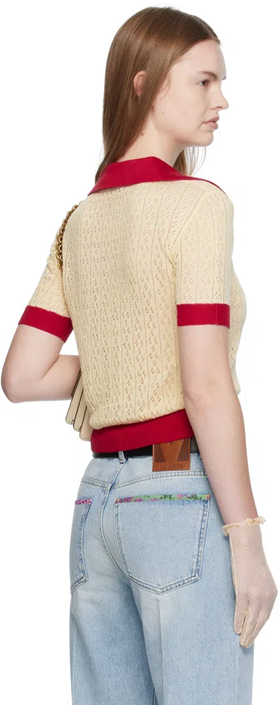 Valentino Garavani Two-tone Linen Blend Polo Shirt In Neutral