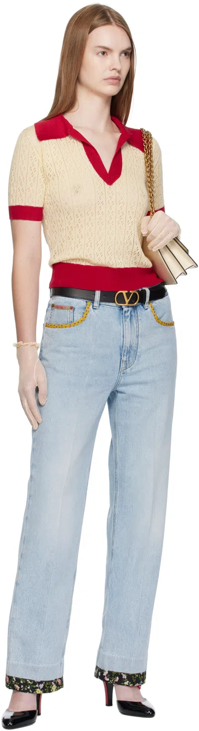 Valentino Garavani Two-tone Linen Blend Polo Shirt In Neutral