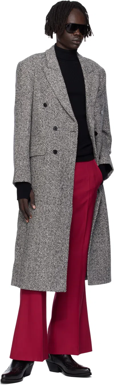 Ernest W Baker Double-breasted Herringbone Coat In Gray