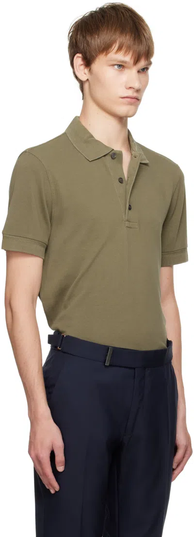 Tom Ford Classic Pique Polo With Tailored Fit In Green