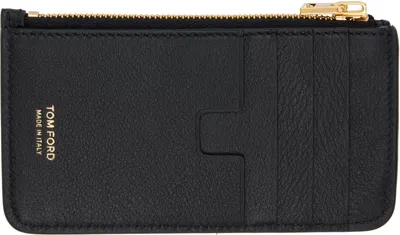 Tom Ford Natural Grain Leather Padlock Zipped Card Holder In Black