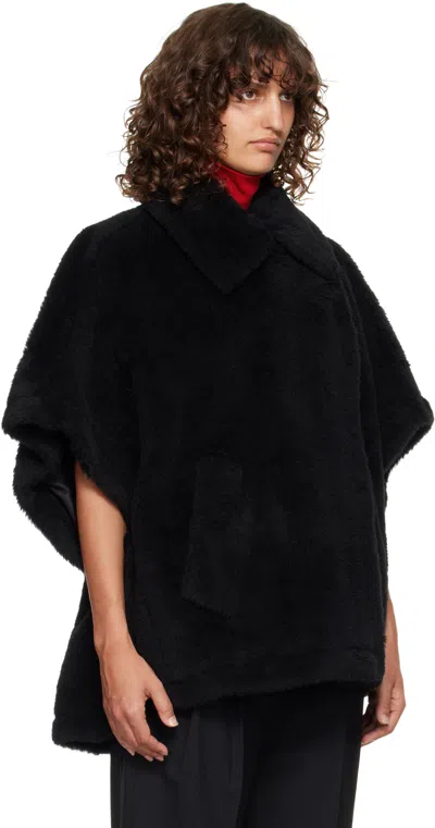 Max Mara Relaxed Black Coat With Plush Texture And Wide Collar In Black