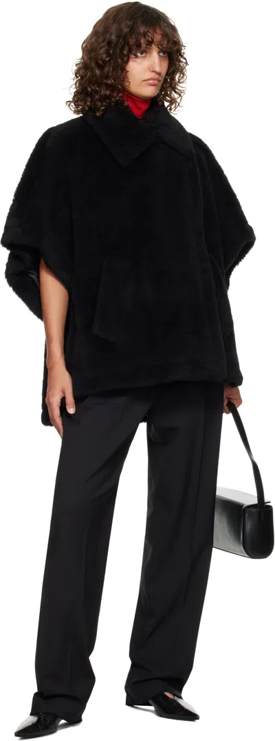 Max Mara Relaxed Black Coat With Plush Texture And Wide Collar In Black