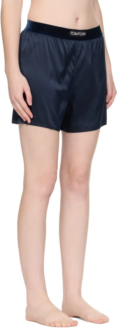 Tom Ford Shorts In Stretch Silk Satin In Blue