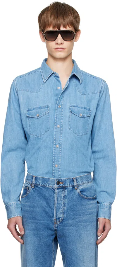 Tom Ford Cotton Denim Shirt In Blue