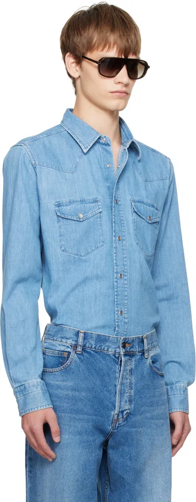 Tom Ford Cotton Denim Shirt In Blue