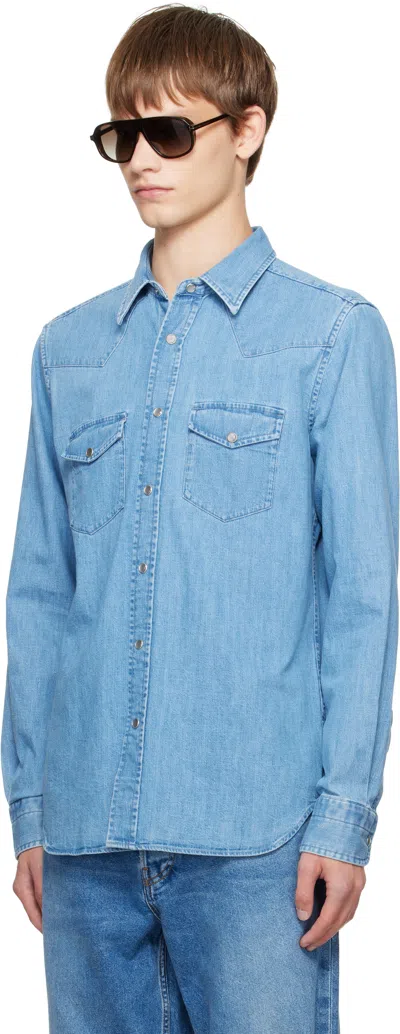 Tom Ford Cotton Denim Shirt In Blue