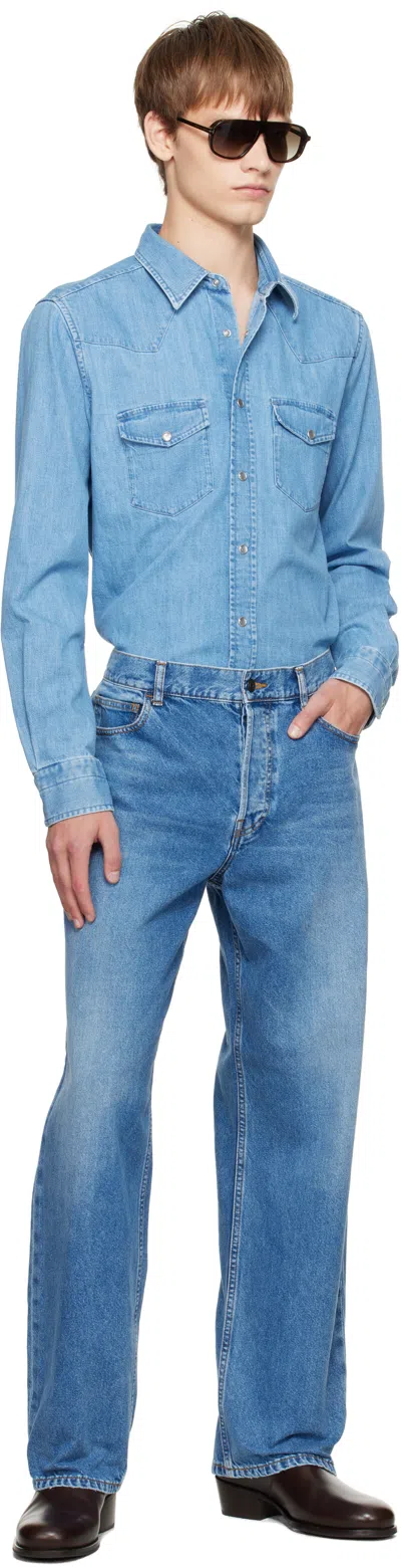 Tom Ford Cotton Denim Shirt In Blue