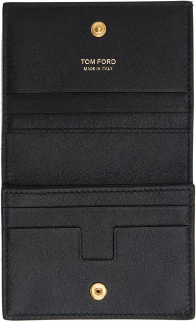 Tom Ford Natural Grain Leather Padlock Compact Wallet In Black