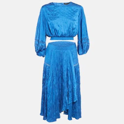 Pre-owned Maje Blue Crepe Lace Trimmed Top And Skirt Set M/s