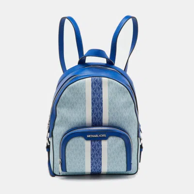 Pre-owned Michael Kors Blue Signature Coated Canvas And Leather Jaycee Backpack