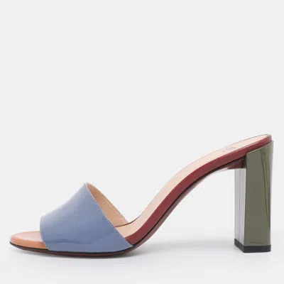 Pre-owned Fendi Tri Color Patent Leather Slide Sandals Size 38 In Multi