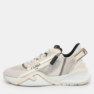 Pre-owned Fendi Cream/white Suede And Mesh Flow Low Top Sneakers Size 39