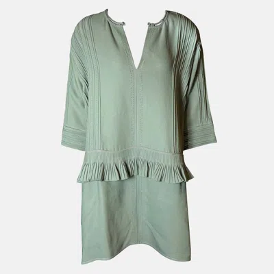 Pre-owned Hermes Green Pintuck Dress Xs