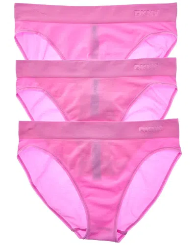 Dkny 3pk Seamless Litewear Hi-cut Bikini In Pink